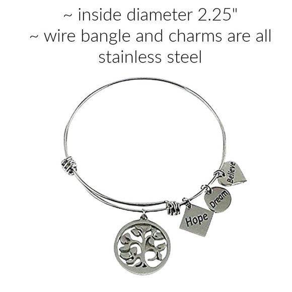 Expandable Bangle Bracelet Tree of Life with Hope, Dream and Believe - Picture 2 of 2